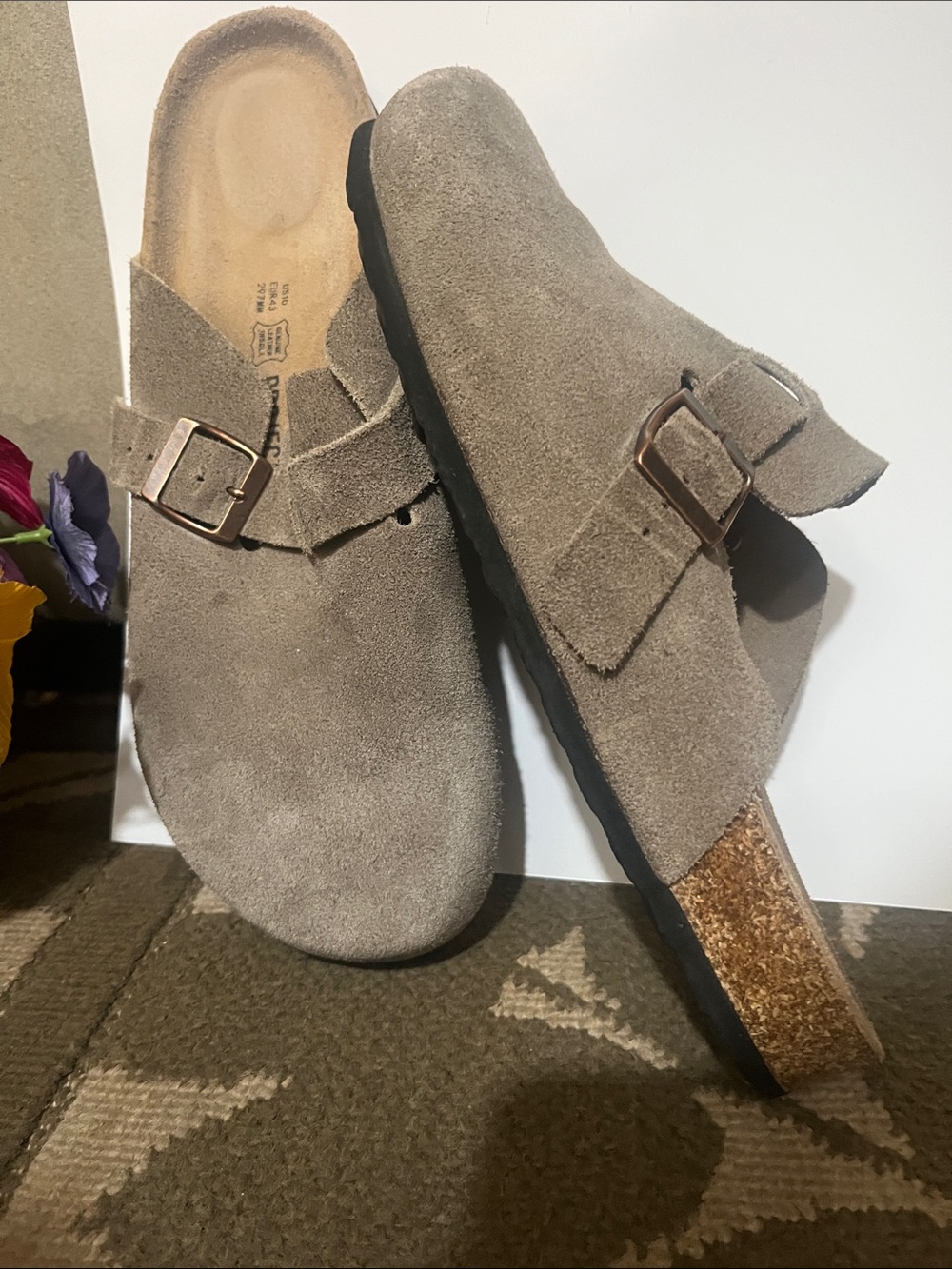 Adjustable Taupe Suede Clog Mule with Buckle